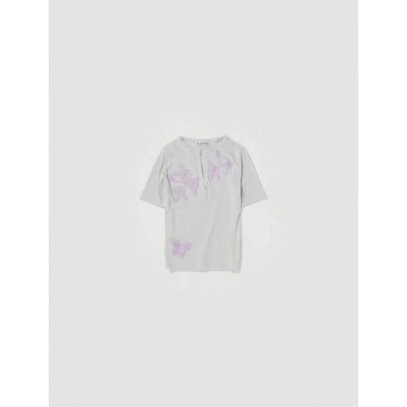 ACNE STUDIOS Embroidered Crop Tee in Ice Blue Small New Tshirt Blouse Womens - Picture 8 of 9